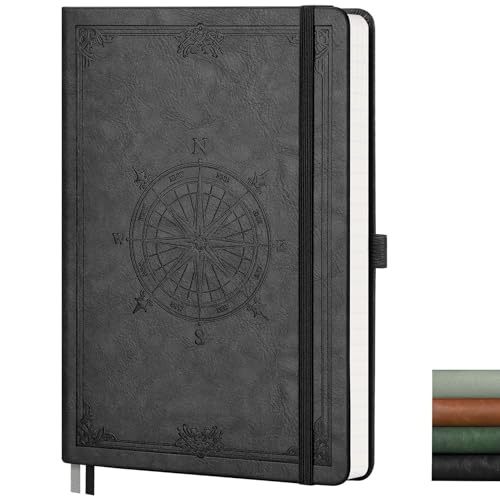 Image of AHGXG Graph Grid Paper Notebook, 192 Pages, A5 Medium Size (5.7'' x 8.3'') | 5 Squares per Inch, Leather Hardcover, 100 GSM Thick Paper, for School, Students, Math, Engineering (Black)