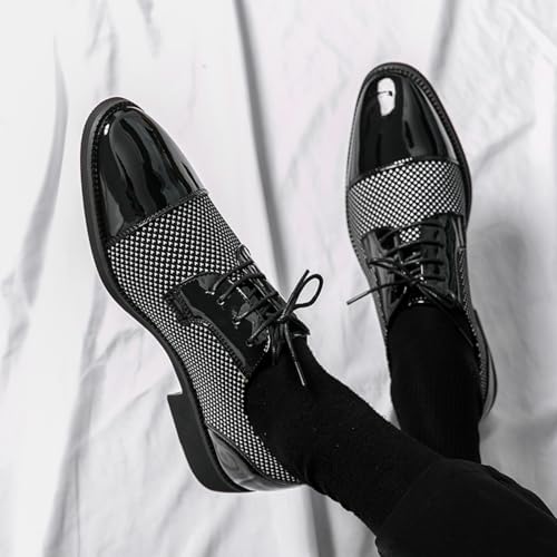 Mens Retro Two Tone Patchwork Patent Leather Lace-Up Dress Oxfords Shoes Casual Round Toe Non-Slip Derby Shoes for Business Casual Dress Prom Party3