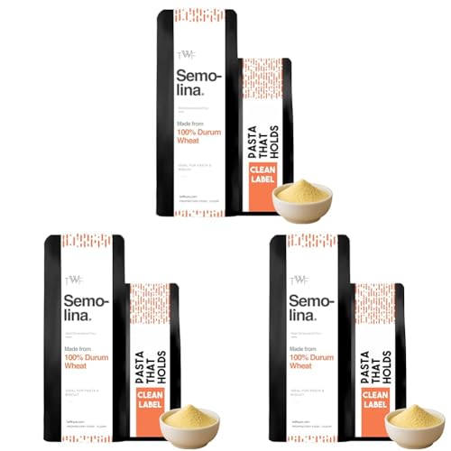 Image of TWF Durum Wheat Semolina Flour | 1 Kg | Sooji | Golden Yellow | For Pizza Dusting, Pasta (All Kinds), Gnocchi and Biscuits (Pack of 3)