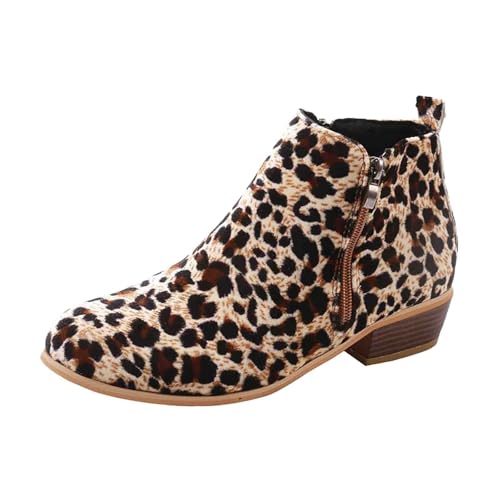 Shfebrinox Chelsea Boots - Botines de verano de cuero para mujer con talón, elegantes con cremallera lateral, botines bajos occidentales, tacón de bloque, botines de caña corta, zapatos de transición
