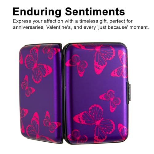 Image of Credit Card Holder, Metal Card Wallet RFID Blocking Mini Slim Aluminum Business Hard Card Case for Women Men (Purple Butterfly)