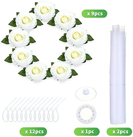 GWHOLE Ribbon Wedding Car Ribbon Wedding Car Decorations with 9pcs Artificial Rose Flowers and White Car Ribbon for Wedding Romantic Wedding Ribbon for Car