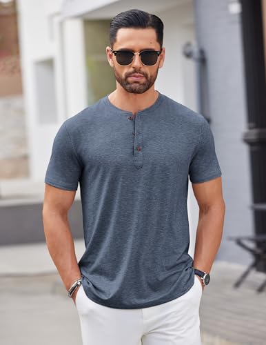 Image of COOFANDY Men's Henley Shirts Short Sleeve Casual Basic Tee Summer Button Henley Soild T Shirts