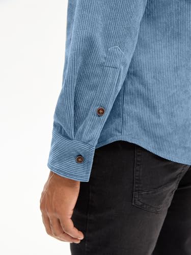 Image of Comdecevis Men's Plain Corduroy Shacket Long Sleeve Button Down Shirt Jackets with Flap Pockets Blue XX-Large
