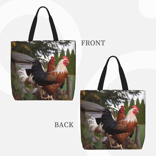 BackYard Chickens Tote Bags for Women Canvas Tote Purse Large Shoulder Bag Aesthetic Shopping Bags Reusable Grocery Bag Hobo Bags Casual Handbags, Top Zipper Closure2