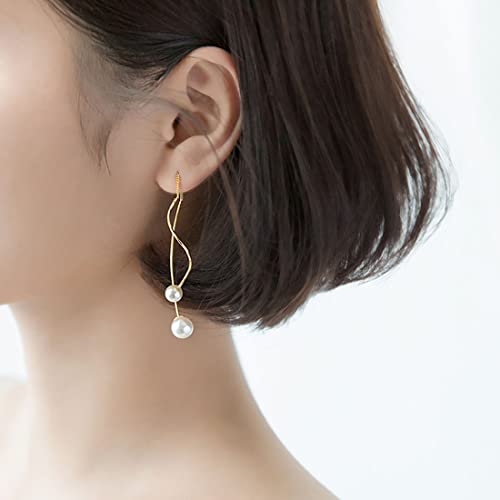 SLUYNZ Sterling Silver Pearls Dangle Earrings Curve Chain for Women Girls Pearls Threader Wedding Earrings for Brides2