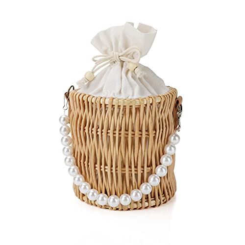 Sommer Strand Rattan Tasche, Welltop Rattan Strohtasche, Handgemachte Weidenperle Handtasche Rattan gewebte Tasche für Frauen, siehe abbildung Cover