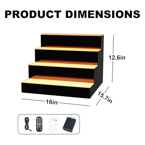 Image of MESAlLUP 16 Inch 4 Tier Lighted Liquor Bottle Display Shelf, LED Bar Shelves with Remote Control, Mulit Color Lighting for Home Mini Bars Decor, Restaurants & Party Use, Acrylic Stand