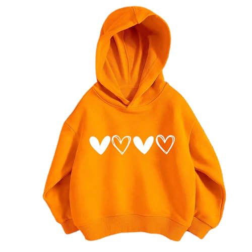 Sweat à capuche pour fille, pull élégant avec imprimé cœur pour enfants, pull tendance pour filles, idéal pour les loisirs quotidiens, les activités sportives scolaires (orange, 9-10 ans)