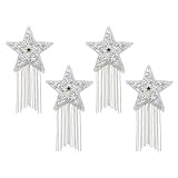 PATIKIL Star Rhinestone Patches, 4 Pcs Star Shape Iron on Applique Patches Rhinestone Applique Glitter Crystal Patches with Silver Tassel for Shoes Clothes Pants Bags, Silver Tone