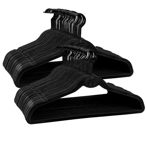 Kit 100 Cabides De Veludo Slim Artiko All Black Antideslizante Ultrafino