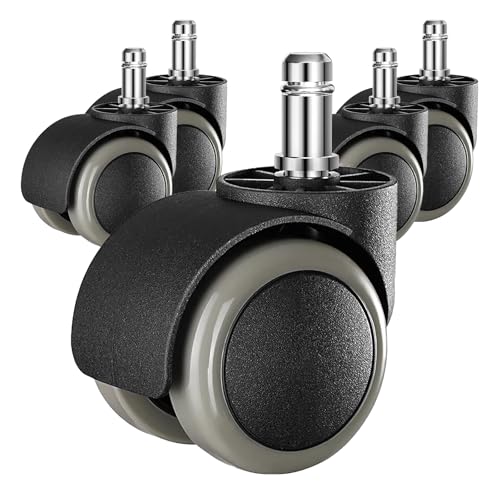 Lot De 5 Roulettes Universelles Pour Chaise De Bureau - Tige 11 Mm, Roue 5,1 Cm - Caoutchouc Doux, Silencieuses - Protection Sols