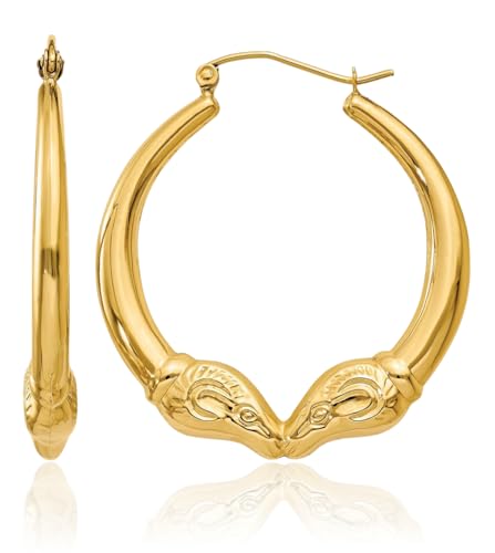 14K Solid Yellow Gold Ram Large Hoop Earrings