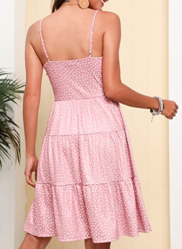 Image of YATHON Sundresses for Women Casual Summer Beach Sleeveless Spaghetti Strap Dress Button Down Ruffle Flowy Pleated Dresses