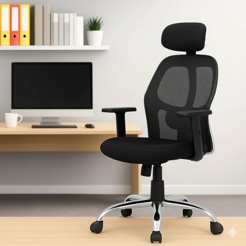Image of Lakdi The Furniture Ergonomic High Back Office Chair with Adjustable Height, Mesh Back, Lumbar Support, Armrest & Tilt Lock - Comfortable Swivel & ExecutiveChair for Home & Office Work- SSL-886