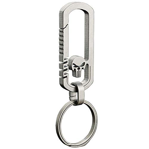 KUNSON Ultralight Aviation Titanium Anti-Lost Keychain Carabiner Creative Skull Design Patent Quick Release Keychain with 33mm Titanium Key Ring