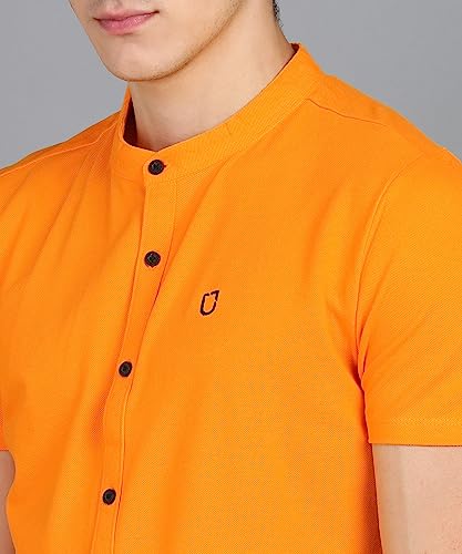 Image of Urbano Fashion Men's Solid Cotton Slim Fit Polo Shirt with Mandarin Collar