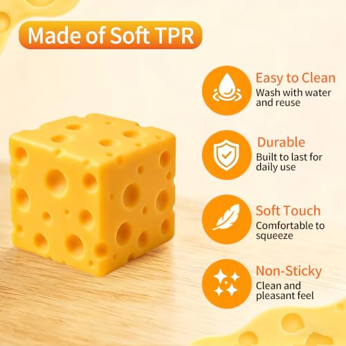 6cm Cheese Squishy Stress Relief Sensory Fidget Toy, Viral Squishies Cheese Block Squeeze Toys,Holiday & Birthday Gifts for Teens & Adults (2.4 Inch)