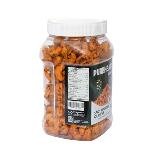 Image of Pureheart Spicy Malabar Cashews 333g | Roasted Masala Kaju with Curry Leaves | Premium Crunchy Flavored Cashew Nuts | Healthy Snack, Protein Rich Dry Fruits | Spicy Roasted Nuts Pack