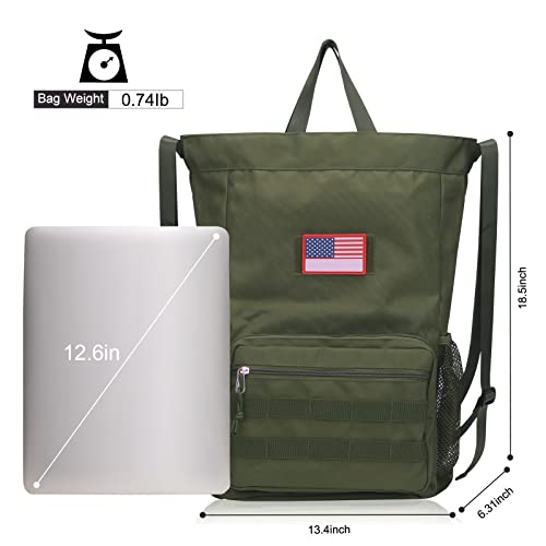 Atripack Tactical Drawstring Backpack, Water-Resistant Swim Bag String Bag Sandproof Beach Backbag American Flag Cinch Sack Bookbag For Men Women Basketball,Swim, Gym, Sports（Green #TOP2