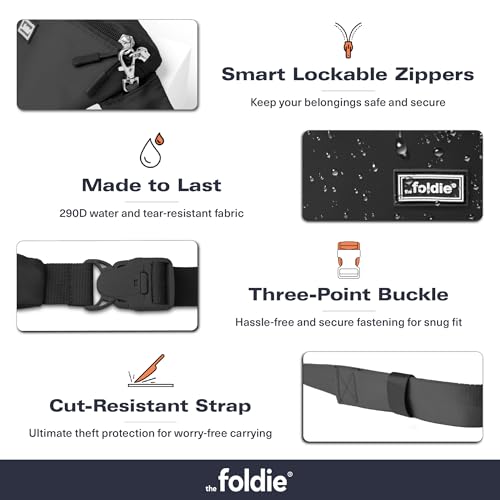 Foldable Crossbody Bags for Women & Men - Anti-Theft RFID-Safe Fanny Pack with Smart Lockable Zippers and Cut-Resistant Strap - Lightweight Waist Pack for Travel & Everyday Use - Black4