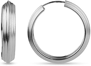 LeCalla Sterling Silver Jewelry Endless Textured Stripes Flat Light Weight Hoop Earrings for Women