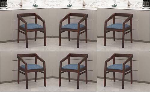 Image of SUNCOM Solid Sheesham Wood Chair Set of 6 for Living Room | Wooden Dining Chair | Home Dining Room Furniture (Walnut Finish, 6 Chairs)