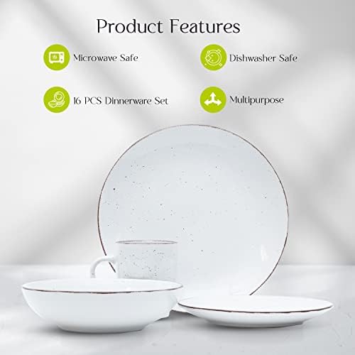 Royalford 16 Piece Stoneware Dinnerware Set - Kitchen Dinner Set, Stoneware Tableware Crockery - Includes 4 Dinner Plates, 4 Dessert Plates, 4 Cereal Bowl and 4 Mugs