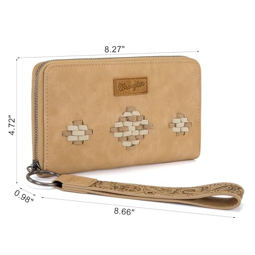 Image of Wrangler Wristlet Wallet, Women Clutch Purses RFID Blocking with Aztec Boho Western Wrist Strap, Wristlet Purse with Zipper Pocket Card Holder for Women Girls Casual Travel Daily, WG310-W006TN