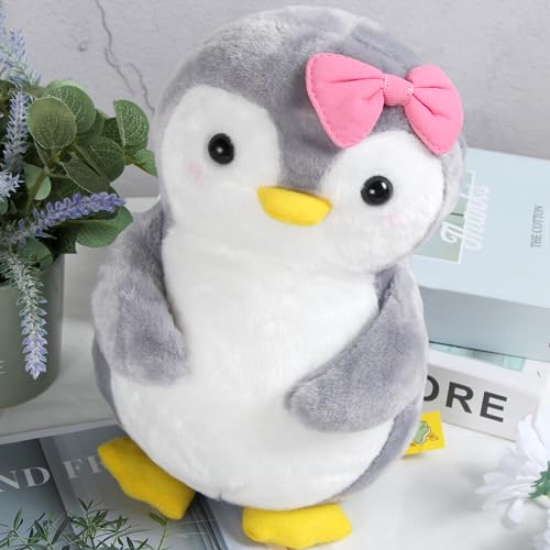 Wishstar Kuscheltier Pinguin Plüschtier für Mädchen, Stofftier Schmusetier zum Kuscheln & Spielen, Plüschtier Pinguin Geschenk, Pudgy Penguins Plush Für Mädchen(Pinguin mit Schleife,25 cm)