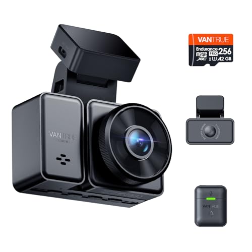 [ Bundle-2 Items: Vantrue E2 2.7K GPS Dash Cam + Vantrue 256GB SD Card ] 2.7K + 2.7K Dash Cam Front and Rear, Buffered Parking Mode, Night Vision, GPS, Supercapacitor, Voice Control