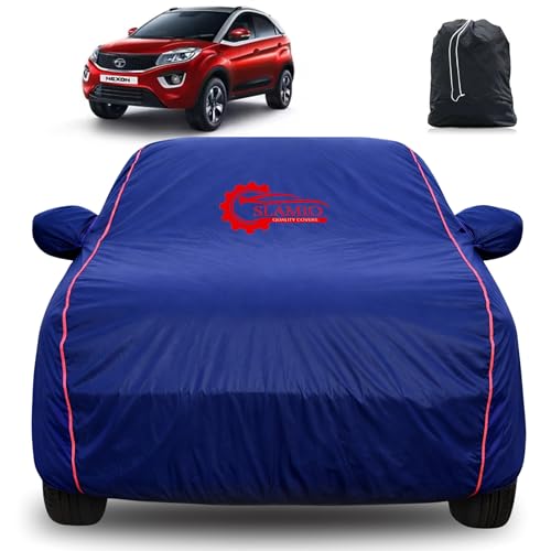 Image of 100% Waterproof Car Cover for Tata Nexon 2017-2019 | All-Weather, Dustproof & UV Protection | Heavy-Duty 3-Layer Fabric | Custom Fit with Mirror & Antenna Pocket | Navy Blue