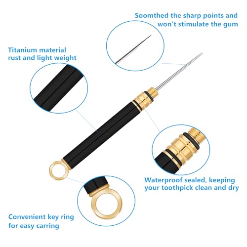 Image of Titanium Toothpick Holder, Portable 3 PCS Metal Toothpicks for Teeth, Mini Reusable Stainless Steel Toothpick Pocket Toothpicks for Home Outdoor,Black