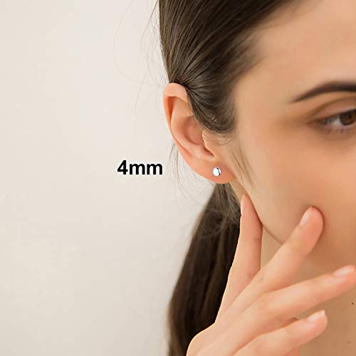 White Gold Plated Sterling Silver Dot Stud Earrings 3mm-10mm Options, Flat Round Disc Studs Hypoallergenic Jewelry (4mm) - Thumbnail 3