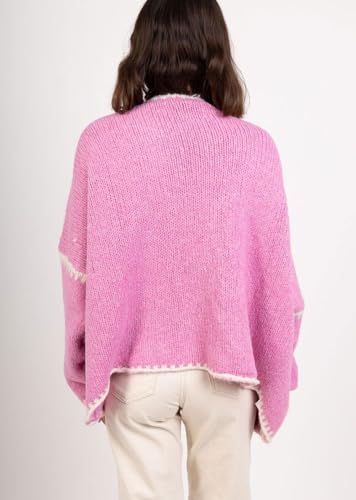 Image of chouyatou Women Fall Open Front Color Block Cardigan Sweater Casual Striped Chunky Knit Oversized Cardigan