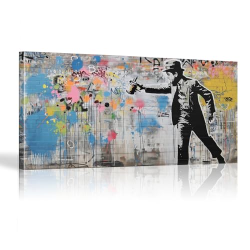 Art de rue coloré tableau Banksy sur toile haute définition 60x120 cm