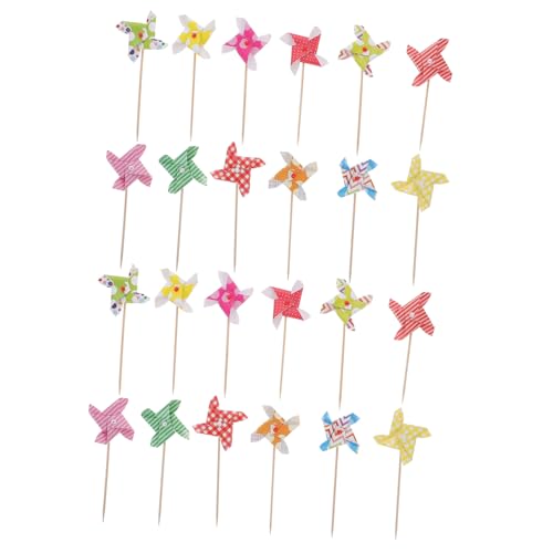 DECOMELODY Adornos para Tartas Forma De Molino De Viento Giratorio, 24 Piezas, Seguro, Decoración para Cupcakes y Pasteles, Adecuado para Fiestas y Celebraciones