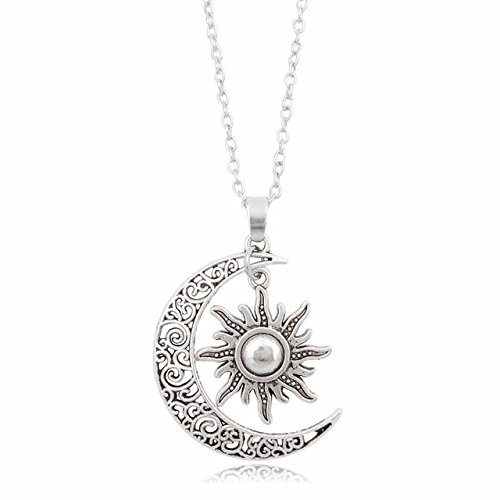 5starwarehouse® A364 Collier plaqué argent avec pendentif en forme de lune et soleil Cover