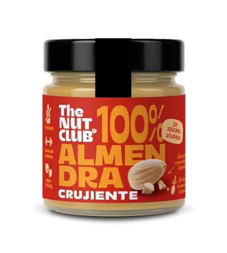 Crema de almendra crujiente 225gr |The Nut Club | Sin azúcares añadidos ni cacahuete | Almendras nacionales | 100% natural | Vegana | Sin aceite de palma | 100% almendra | Textura crujiente