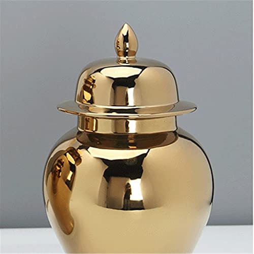 Tjlss Gold Pot Belly Jar Porcelain Ginger Jar Craft Decorative Jar Sealed Tea Tin Vase With Lid Home Decorations (Color : D, Size : 27X27X46Cm) #TOP1