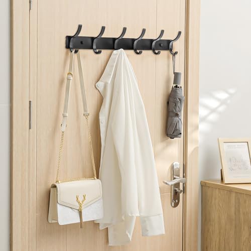 Kssvzz 2 Stück Garderobenhaken Schwarz - Kleiderhaken Wand mit 12 Haken, Garderobenleiste Wandgarderobe für Schlafzimmer Bad Küche, Hakenleiste Garderobe für Jacken, Mäntel, Cap, Schals und Handtuch