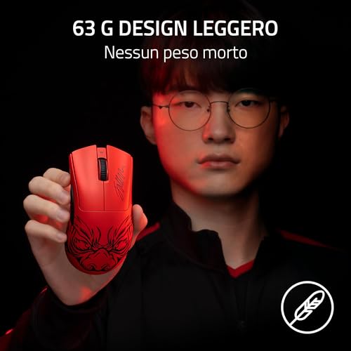 DeathAdder V3 Pro - Mouse leggero per E-Sport Ergonomico Wireless (Design Leggero da 63 grammi, Sensore Ottico Focus Pro 30K, Interruttori del Mouse Gen-3, Wireless HyperSpeed) Faker edizione - Mouse gaming - Immagine 3