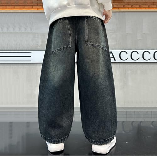 Boys Baggy Cargo Jeans Elastic Waist Casual Wide Leg Kids Boys Pull On Denim Pants with Flap Pocket 5-14 Years2