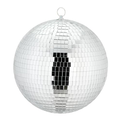 Relaxdays Discokugel, Ø 25 cm, Deko Spiegelkugel zum Aufhängen, große Partykugel mit Metallöse, Discoball Party, Silber