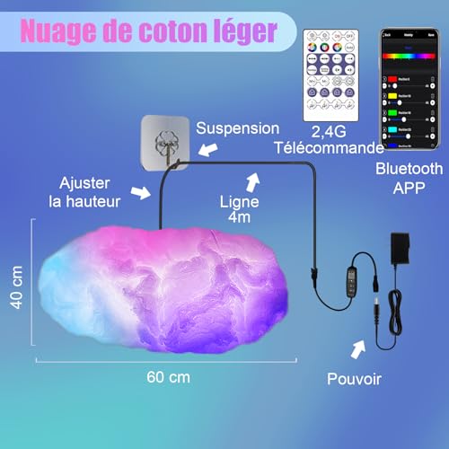 Plafonnier Nuage LED RGB 60 cm 16M couleurs Li