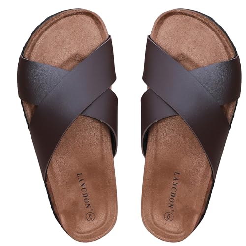 Image of Sandals Women Wide Width, Cork Footbed Arch Support Summer Beach Slide Sandals, Adjustable Strap for Wide Feet