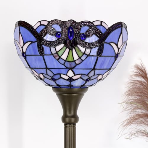 Tiffany Lamp Shade Replacement 12X6 Inch Stained Glass Lampshade Only 1-5/8-Inch Fitter Opening for Arched Floor Lamp, Torchiere Lamp, Pendant Light (Blue Purple Baroque) by TCODTPOL - Image 5