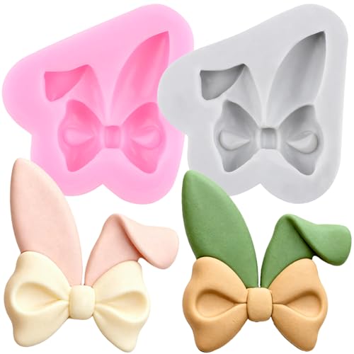 RFGHAC Easter Rabbit Ears Silicone Mold Bunny Ears Fondant Molds Set Of 2 | Easter Cake Decorating Cupcake Topper Chocolate Candy Sugar Gum Paste Polymer Clay