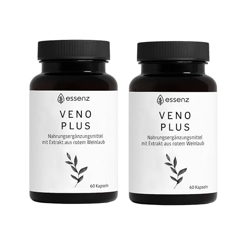 ESSENZ – Veno Plus, 2x60 Kapseln – Pflanzliches Nahrungsergänzungsmittel zur Unterstützung der Gefäßgesundheit. Vegane & glutenfreie Kapseln made in Germany