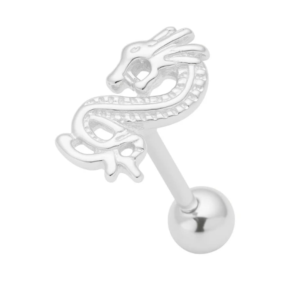 Zungenring aus 925er-Sterlingsilber mit Drachen-Motiv, kantiger Gothic-Stil, hypoallergener Zungenpiercing-Schmuck im Drachen-Stil, mutiger alternativer Körperschmuck für Damen und Herren